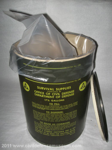 Fallout Shelter Water Barrel With Plastic Bag Liner Ready To Fill With Water